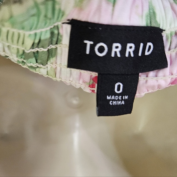 TORRID Pink/Green MultiColor Floral Ruffle Strap Sundress,Size 0 (Large 12) - Picture 15 of 16